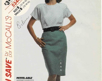 Misses Back Keyhole Blouse and Straight Skirt McCalls 5344 Vintage Sewing Pattern Size 12 - 14 - 16 Bust 34 - 36 - 38 UNCUT