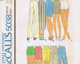 1970s Misses Cuffed Pants Shorts Pedal Pushers Bermuda Shorts Wide Leg Pants McCalls 5038 Vintage Sewing Pattern Size 12 Waist 26 1/2 UNCUT