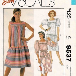1980s Misses Square Neck Drop Waist Dress Mccalls 9537 Vintage Sewing ...