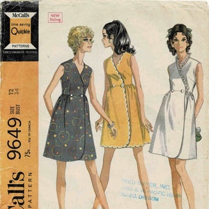 1960s McCall's 9649 Misses High Waist Wrap Dress Vintage Sewing Pattern Size 12 Bust 34