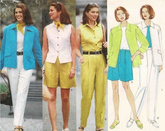 Misses Jacket Top Wide Leg Shorts Pants Scarf Linda Allard for Ellen Tracy Butterick 4889 Vintage Sewing Pattern Size 6 - 8 - 10 UNCUT
