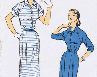 1950s Misses Shirtwaist Dress New York 1021 Vintage Sewing Pattern Size 16 Bust 34 FACTORY FOLDED