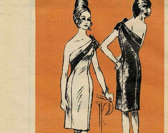1960s Misses Designer Estevez One Shoulder Dress Prominent Designer M272 Mail Order Vintage Sewing Pattern Size 12 Bust 32 UNCUT