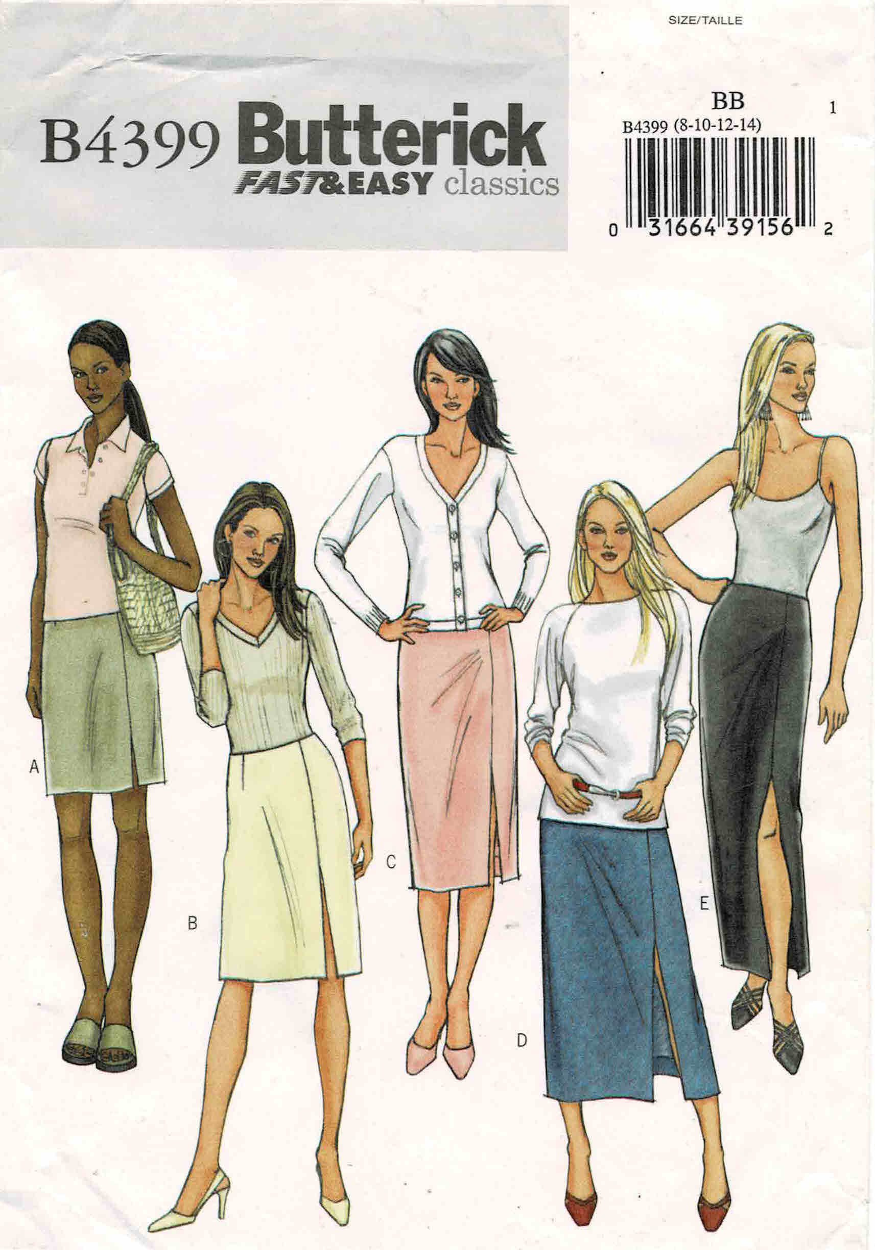 Misses Straight Contour Waist Skirt in Different Lengths Butterick 4399 Sewing Pattern Size 8 - 10 - 12 - 14 UNCUT