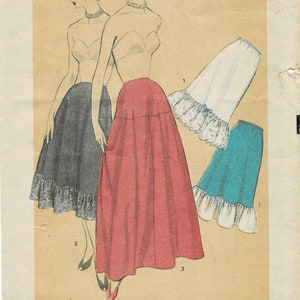 May include: Vintage sewing pattern for a slip, featuring two women wearing different styles of slips. The pattern is for a size 26 waist and is from Advance pattern number 5905.
