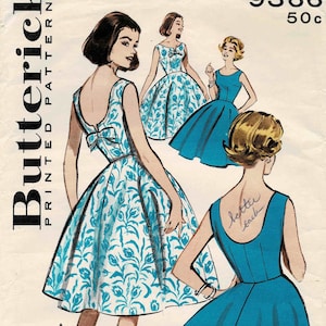1960s Misses Scoop Back Full Circle Skirt Cocktail Dress Butterick 9366 Vintage Sewing Pattern Size 14 Bust 34