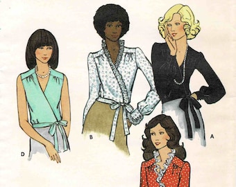 1970s Misses Fitted Wrap Blouses Butterick 6898 Vintage Sewing Pattern UNCUT Different Sizes Available