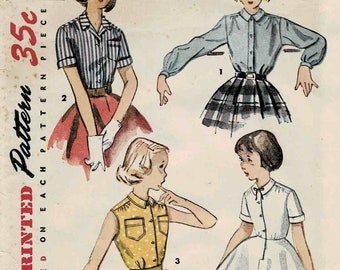 1950s Girls Blouse and Blouse-Slip Simplicity 4419 Vintage Sewing Pattern Size 7 Breast 25 UNCUT