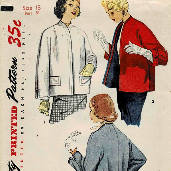 1950 s Junior Misses Kimono Short Coat / Martingale Coat Simplicity 4612 vintage Sewing Pattern Size 13 Bust 31 non-cut