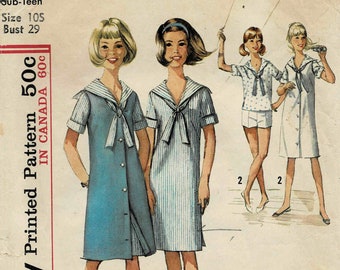 1960s Subteens Sailor Collar Jumper, Dress or Blouse and Shorts Simplicity 5935 Vintage Sewing Pattern Size 10S Bust 29