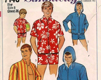 1960s Simplicity 7146 Boys Swim Shorts and Jacket Vintage Sewing Pattern Size 8 Chest 26