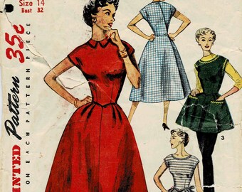 1950s Misses Wrap-Around Dress and Apron Simplicity 4522 Vintage Sewing Pattern Size 14 Bust 32