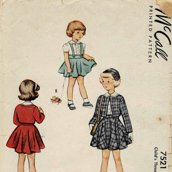 1940s Girls Bolero Blouse Skirt Three Piece Suit  McCall 7521 Vintage Sewing Pattern Size 4 Breast 23