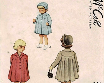 1940s McCall 7547 Little Girls Swing Coat Vintage Sewing Pattern Size 2 Breast 21