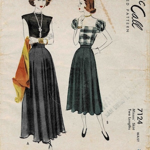 1940s Misses Gored Flared Skirt in Calf and Evening Lengths McCall 7124 Vintage Sewing Pattern Waist 30