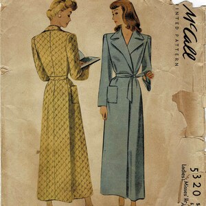 1940s Misses Housecoat McCall 5320 Vintage Sewing Pattern Size 12 Bust 30