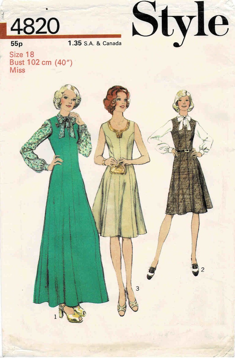 1970s Misses Pinafore Dress in Two Lengths and Blouse Style 4820 ...