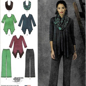 May include: A sewing pattern for a long-sleeved top with a high-low hem and pants. The pattern includes instructions for making a scarf. The pattern number is 1323 H5. The pattern is designed and printed in the USA.