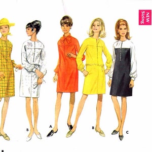 1960s Jewel Neck Dress Butterick 4758 Vintage Sewing Pattern Straight Slim Standing Collar Womens Misses Size 10 Bust 32 1/2 Uncut image 2