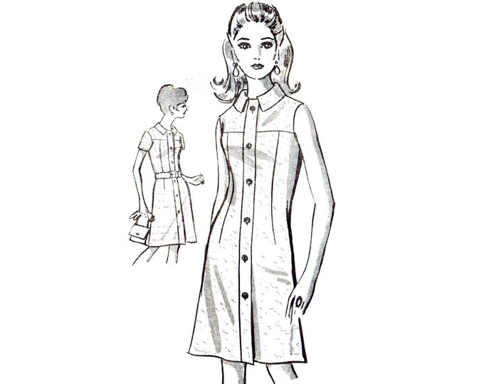 1970s Misses Front Button Dress Mail Order 8199 Vintage Sewing Pattern ...