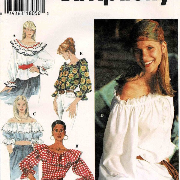 Misses Off Shoulder Pullover Top Peasant Blouse Simplicity 9582 Vintage Sewing Pattern Size 6 - 8 - 10 - 12 - 14 - 16 UNCUT