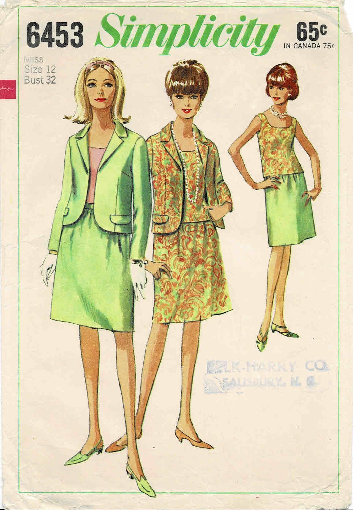 1960s Misses Notched Collar Jacket Scoop Neck Overblouse Skirt