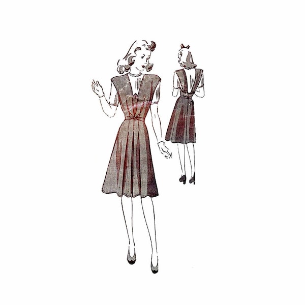 1940s Low Back Guimpe Frock Jumper Pinafore Butterick 1616 Vintage Sewing Pattern Size 12 Bust 30