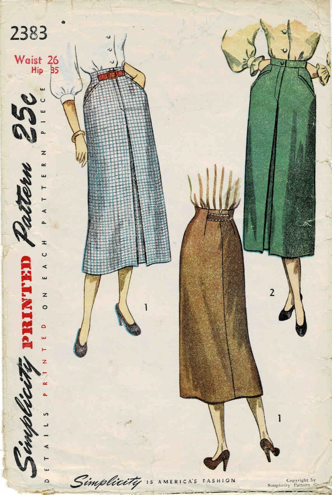 1940s Misses High Waist Slim Skirt With Inverted Pleats - Etsy