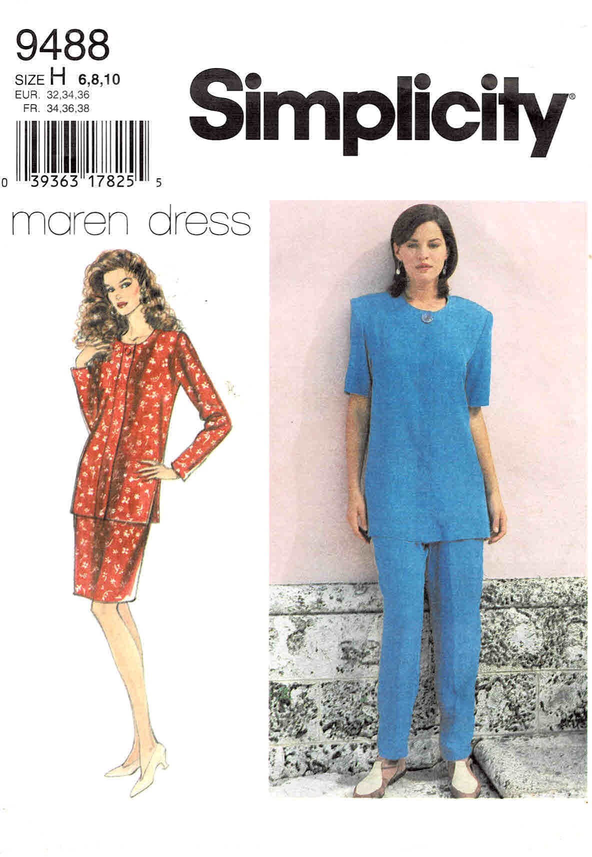 1996 Misses V Neck Front Toggle Top Pull On Crop Pants or Shorts UC FF Size 14,16,18 Simplicity Maren Dress Sewing Pattern 7125