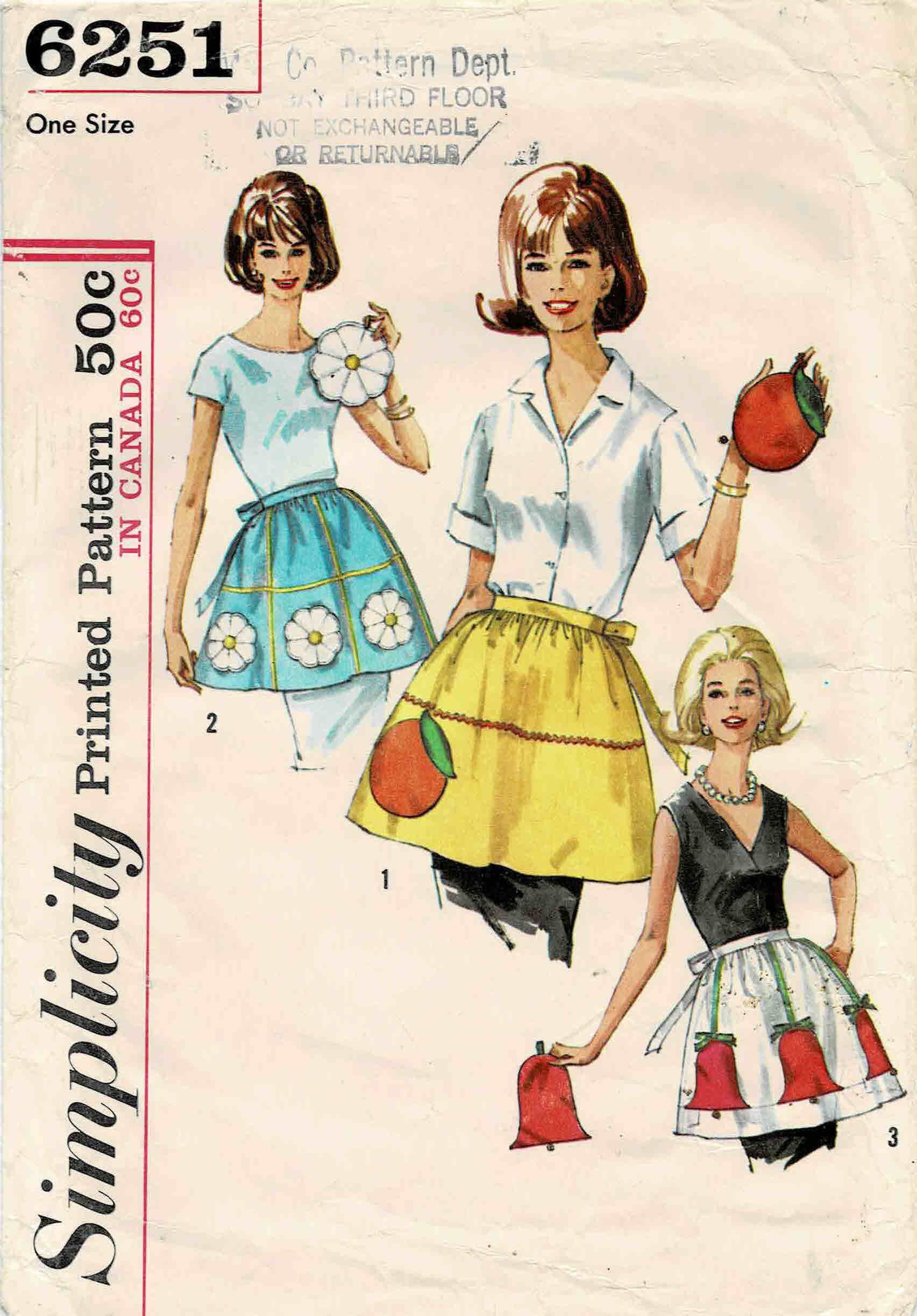 1960s Simplicity 6251 Misses Tea Apron and Pot Holders Vintage