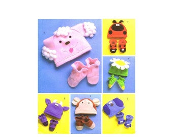 Chapéus e chinelos para bebês e crianças pequenas Butterick 4305 Padrão de costura tamanho XS - S - M - L - Xl sem cortes