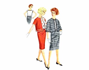 1960s Teens Bateau Neck Blouse Skirt Jacket Simplicity 3324 Vintage Sewing Pattern Size 14 Bust 34