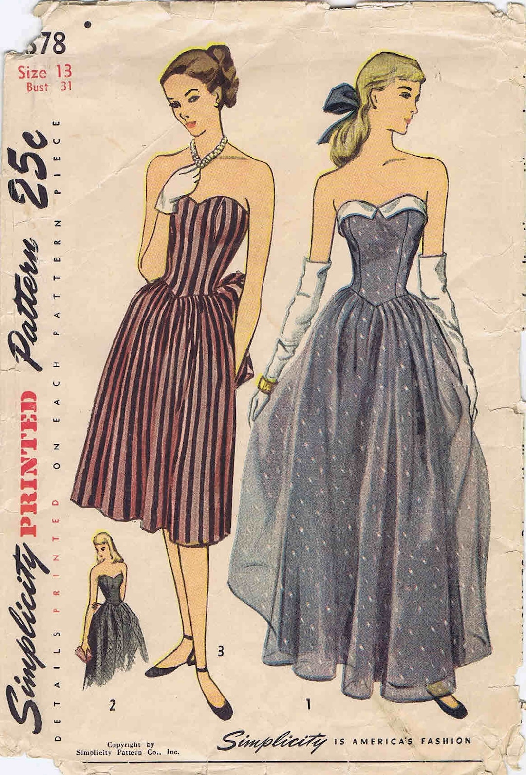 1940s Junior Misses Strapless Evening Dress in Two Lengths