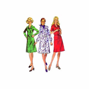 1970s Misses Shirtwaist Dress Coat-Dress Shirtdress Simplicity 9703 Vintage Sewing Pattern Full Figure Size 18 Bust 40