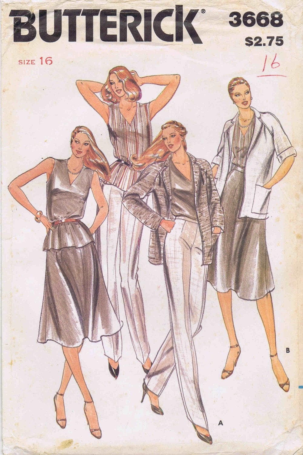 Misses Jacket Top Skirt Pants Butterick 3668 Vintage Sewing Pattern ...
