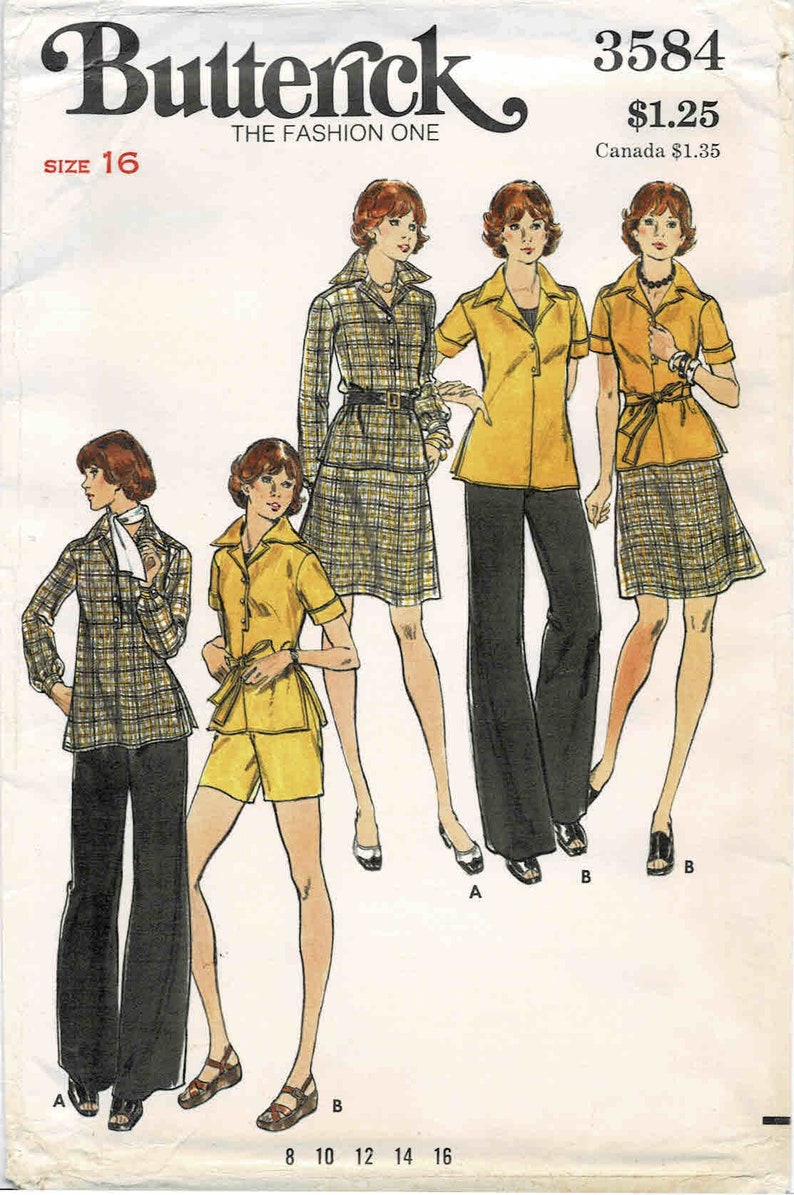 1970s Misses Top Skirt Pants Shorts Butterick 3584 Vintage Sewing Pattern Size 16 Bust 38 UNCUT image 1