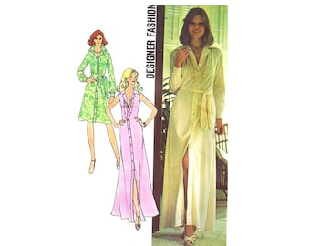 1970s Misses Shirtdress Designer Fashion Short or Ankle Length Dress Simplicity 6894 Vintage Sewing Pattern Size 12 Bust 34 UNCUT