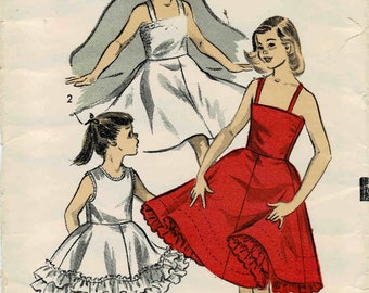 1950s Girls Slip Camisole Top Four Gore Skirt Advance 6568 Vintage Sewing Pattern Size 14 Breast 32