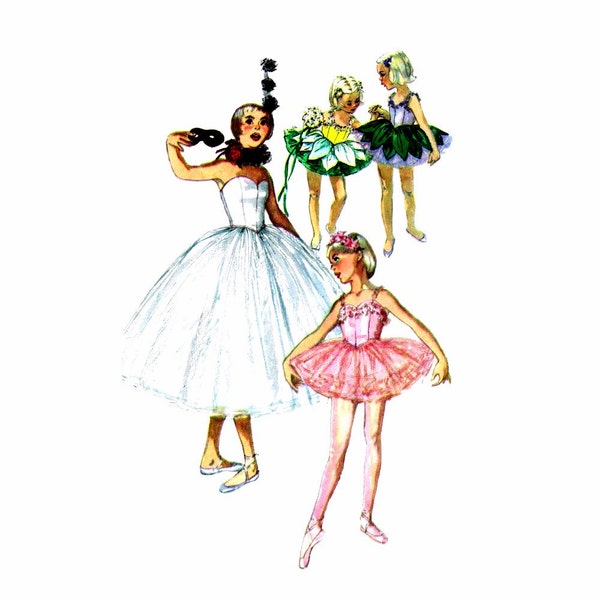 1950s Girls Ballet Costume Hat Ruff Simplicity 4863 Vintage Sewing Pattern Childrens Size 10 Breast 28