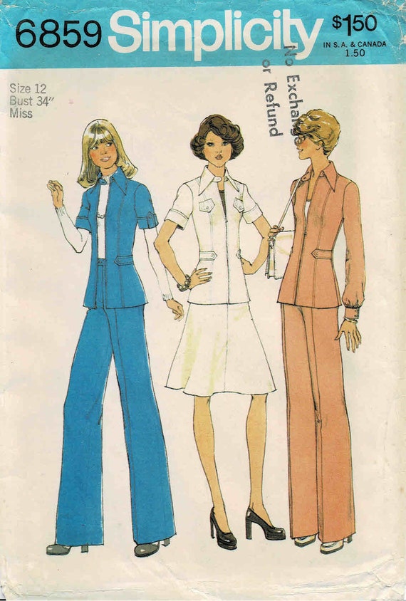 1970s Misses Jacket Skirt Pants Simplicity 6859 Vintage Sewing