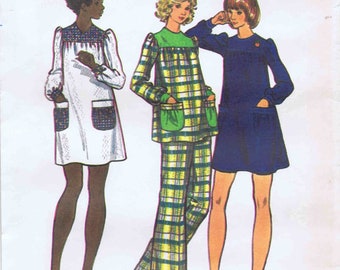 1970s Misses Maternity Dress Tunic Pants Butterick 6959 Vintage Sewing Pattern UNCUT Different Sizes Available