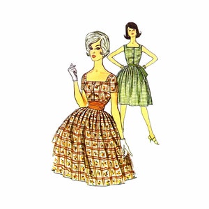 1960s Misses Full Skirt Dress, Square Neck Sundress Simplicity 3994 Vintage Sewing Pattern Different Sizes Available