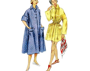 1950s Misses Beach Coat Robe Simplicity 3592 Vintage Sewing Pattern Kimono Sleeves Standing Collar Size 16 Bust 34