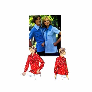 1970s Misses Shirt Simplicity 6249 Vintage Sewing Pattern Shirt with Long or Short Sleeves Size 16 Bust 38