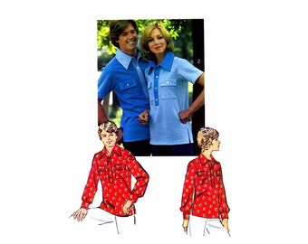 1970s Misses Shirt Simplicity 6249 Vintage Sewing Pattern Shirt with Long or Short Sleeves Size 16 Bust 38