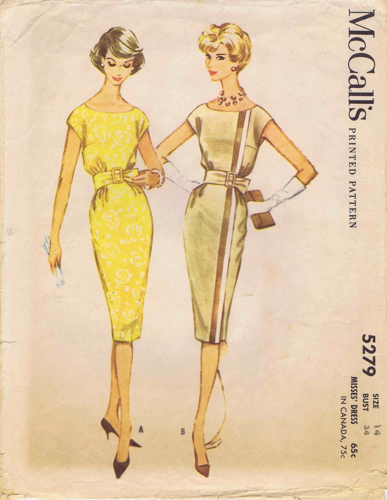 1950's McCall's Fitted Sheath Dress with large Collar - Bust 30
