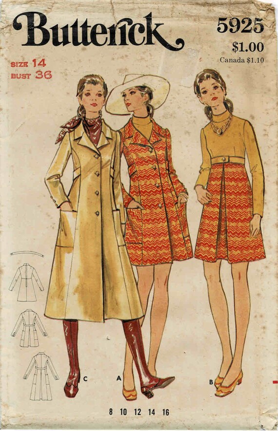 1970s Misses High Waist A-line Dress and Princess Seam Coat