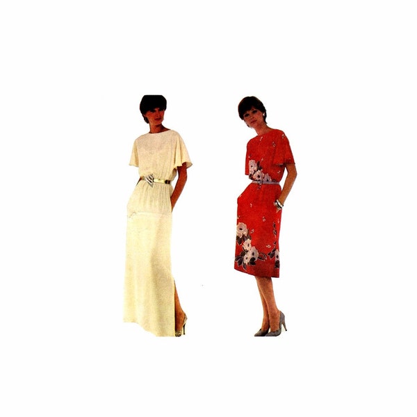 Misses Flutter Sleeve Evening or Knee Length Dress McCalls 7356 Vintage Sewing Pattern Full Figure Size 6 - 8 Bust 30 1/2 - 31 1/2 UNCUT