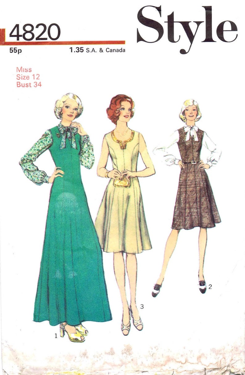 1970s Misses Pinafore Dress in Two Lengths and Blouse Style 4820 ...