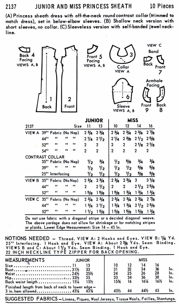 Princessページ 1960s Misses Princess Sheath Dress Pattern Butterick 2137